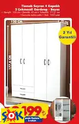 TİAMOB SEYRAN 4 KAPAKLI 2 ÇEKMECELİ GARDIROP - BEYAZ